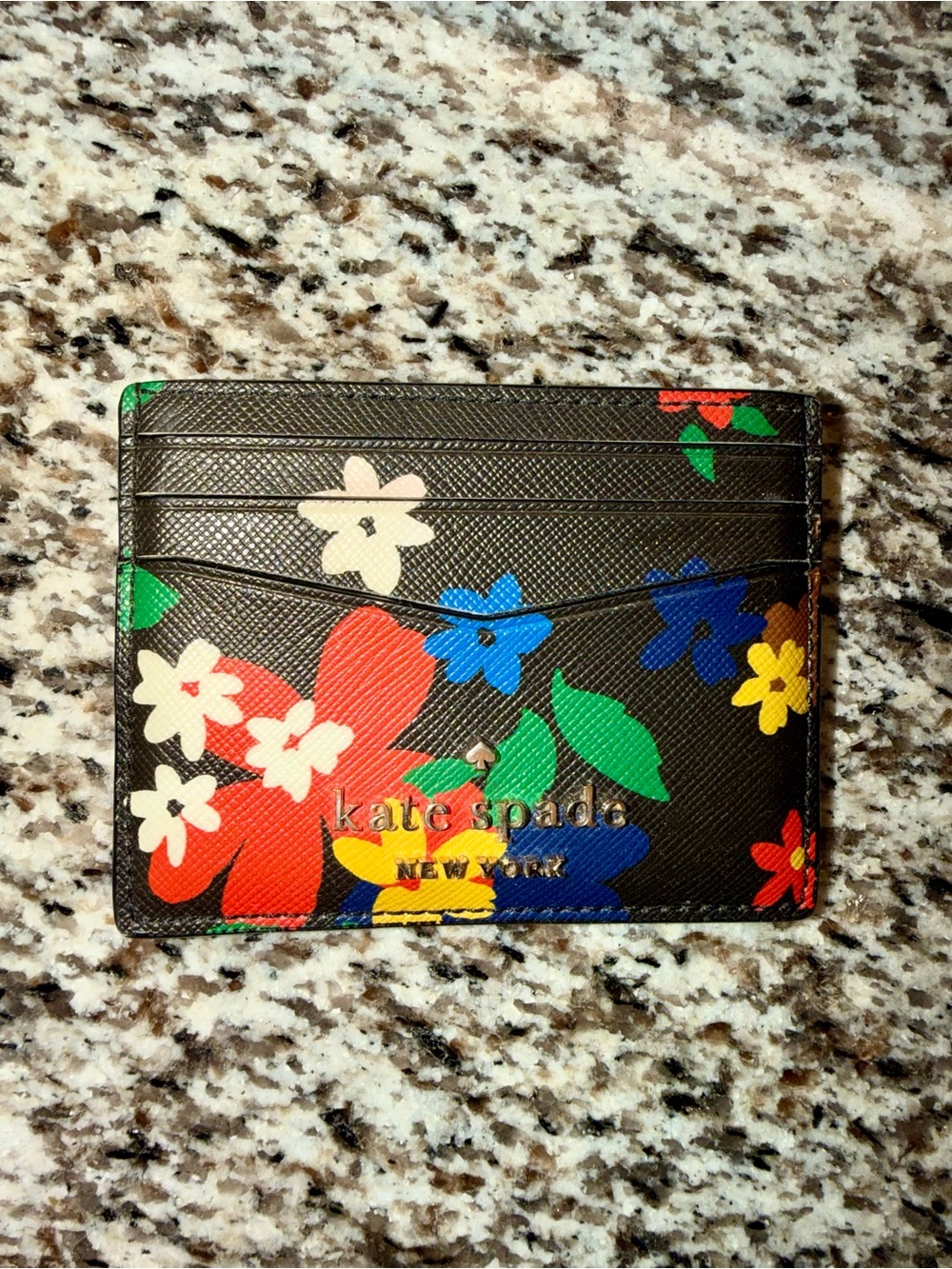 Kate Spade Madison Floral Waltz Small Slim Card Holder Wallet Black Multi KF481